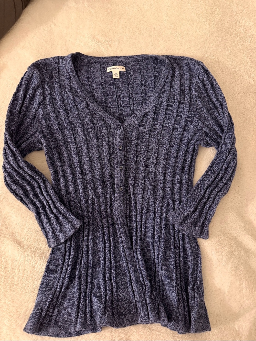croft & barrow navy blue ribbed button-front cardigan